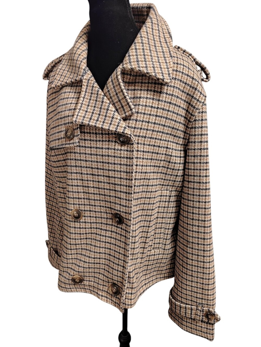Steve Madden Womens Beige & Black Houndstooth Double-Breasted Jacket, XL